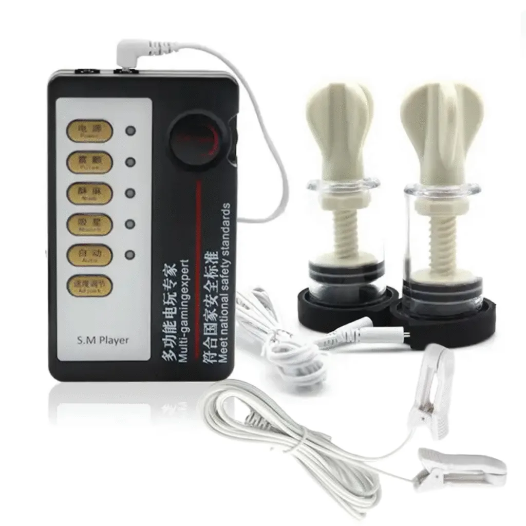 Electro Estimulador con succionador y pinzas de pezones