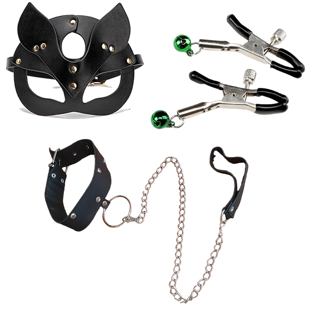 Kit Sado Bondage + Mascara Gatita + Correa Collar + Pinzas Pezones (3 art): imagen 1